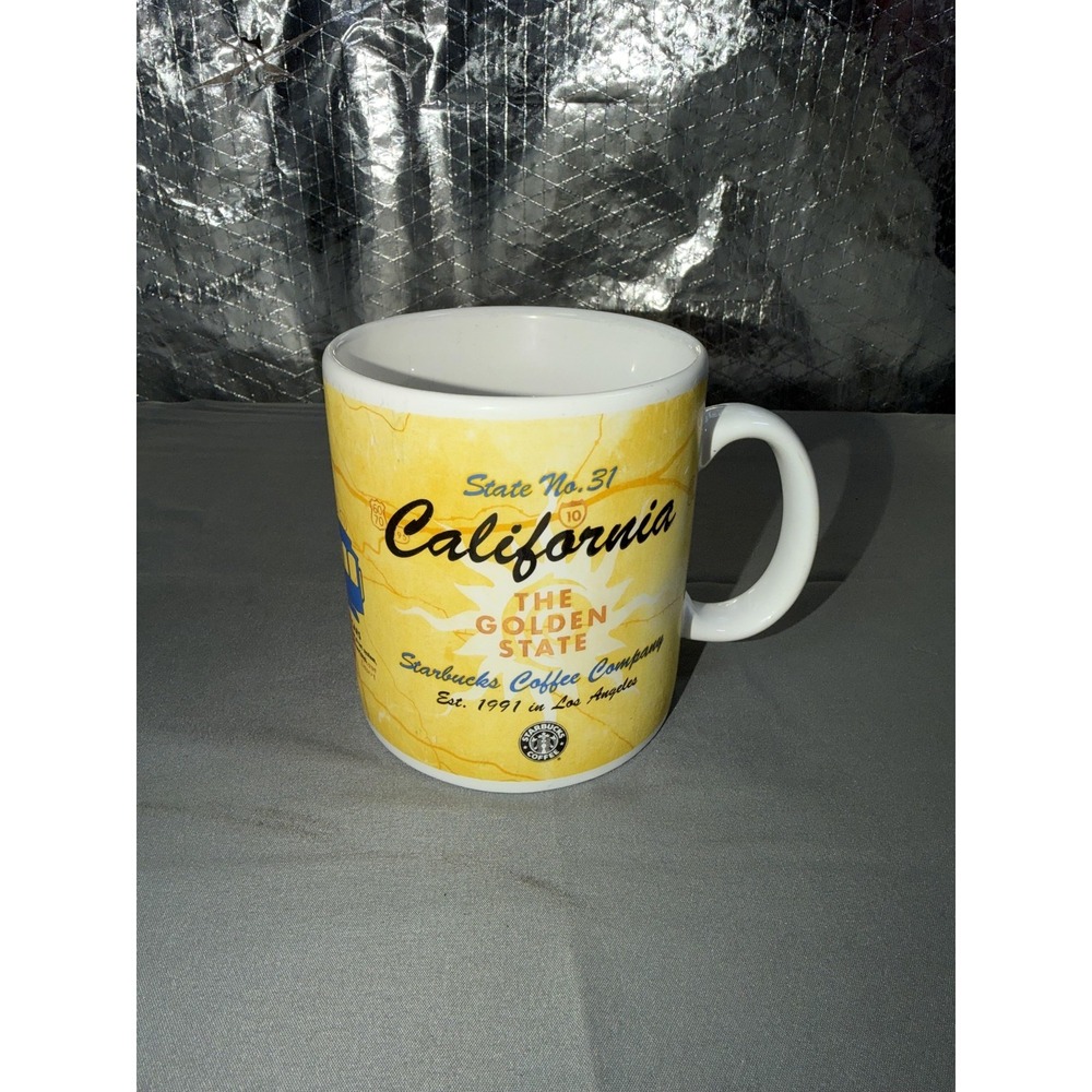 Vintage Starbucks California Mug Yellow Golden State Ceramic Coffee Cup Travel